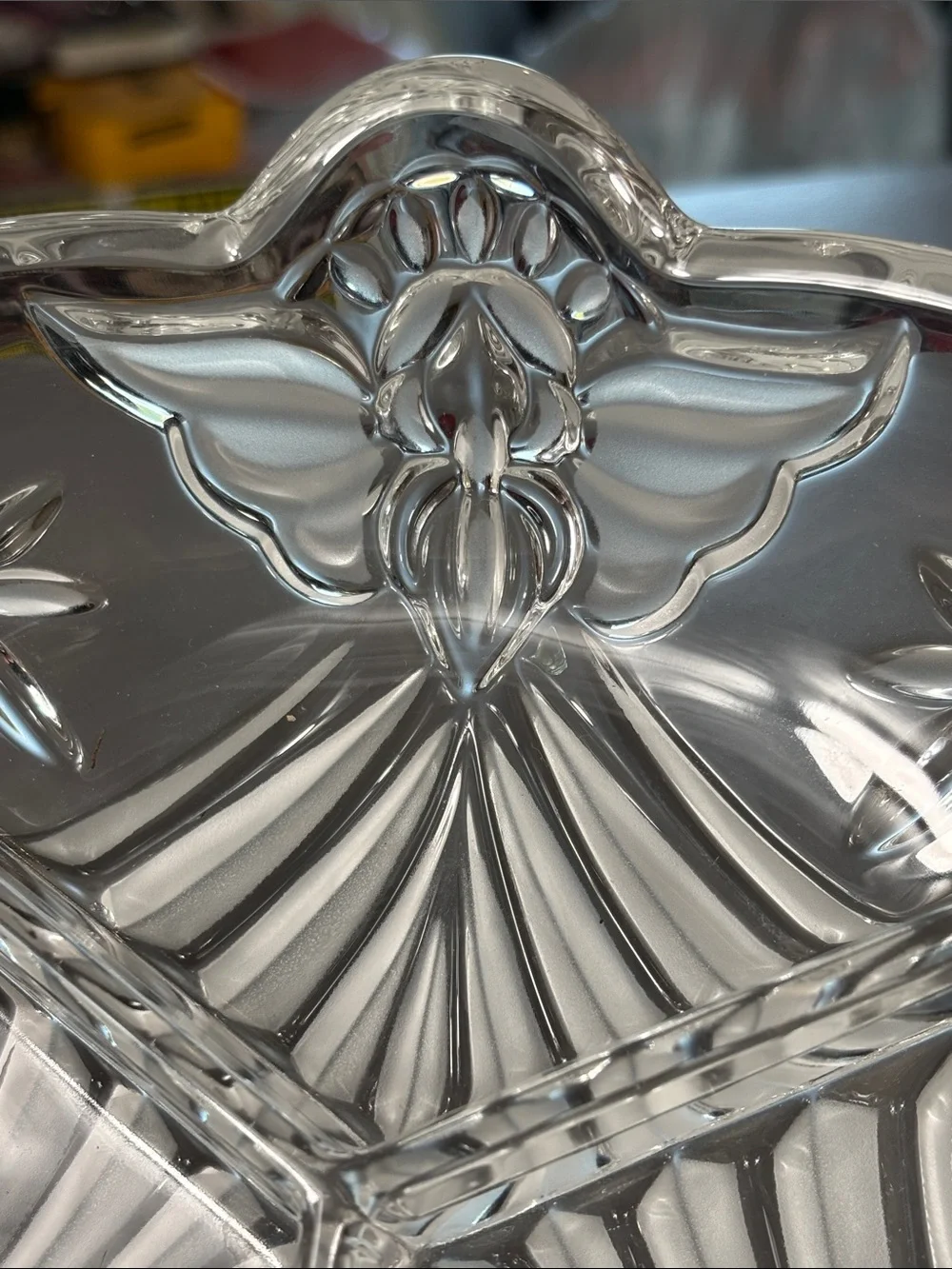 Gorham Angels of Peace Crystal 3-Part Divided Relish Dish Germany 8”